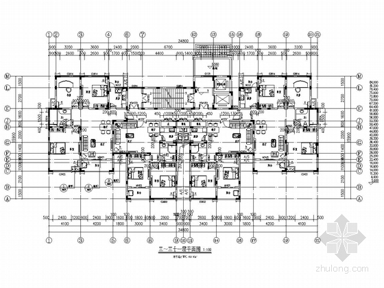 32层剪力墙结构安置小区高层住宅结构施工图（含建筑施工图）-三～三十一层平面图