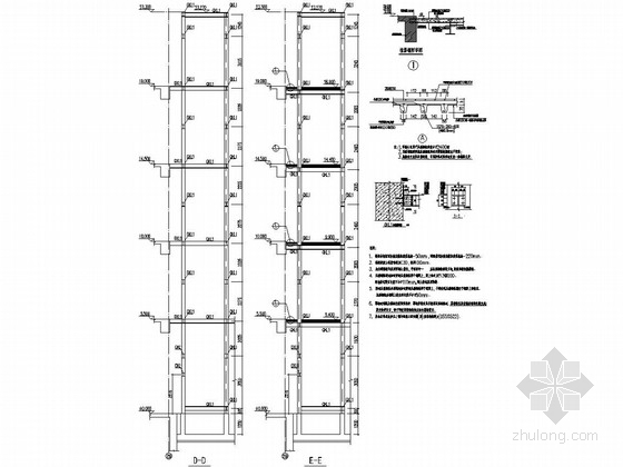 五层钢框架增设观光电梯结构施工图-剖面图 