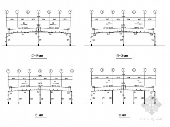 48米跨轻型门式钢屋架结构贸易公司厂房结构图-各轴刚架图 