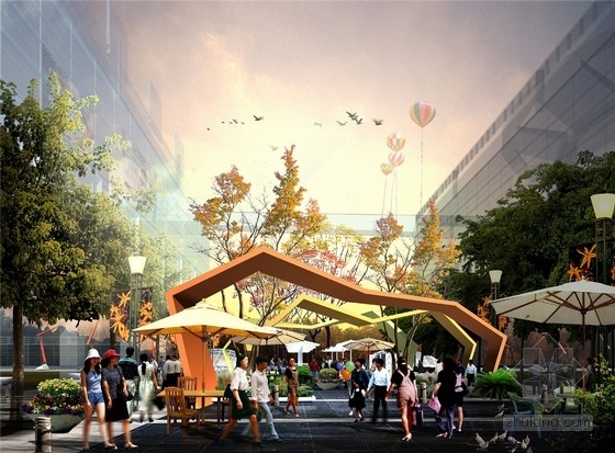 [大连]现代自然主义城市规划景观设计方案-南商业街效果图 
