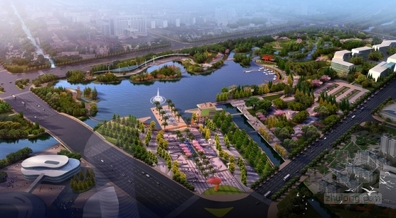 [福建]滨湖片区生态公园和市民广场设计方案（含多媒体视频）-鸟瞰效果图