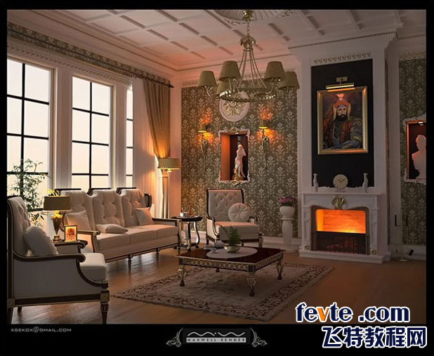 新古典床背景墙效果图资料下载-3DSMAX打造欧式古典客厅效果图