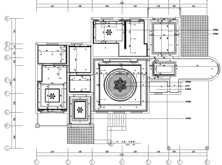 [湖南]某二层欧式风格别墅室内设计施工图及效果图-二层天花图