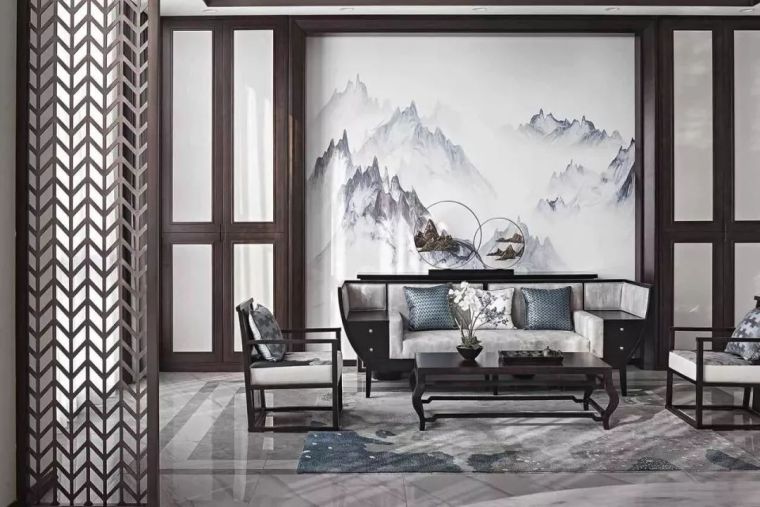 新中式沙发背景墙设计，美得像幅画！_5