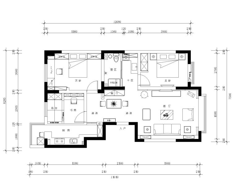 3平米小客厅装修效果图资料下载-[福建]96平米小型地知名地产风格三居室施工图设计（附效果图）