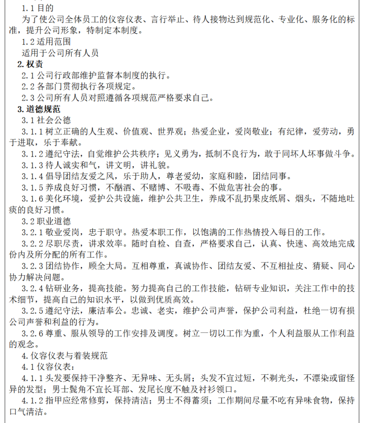 房地产企业管理制度手册(最全合集)（共125页）-员工行为规范0