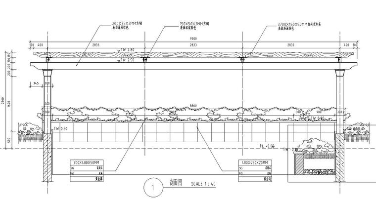 特色车库入口廊架设计详图——知名景观公司景观-剖面图