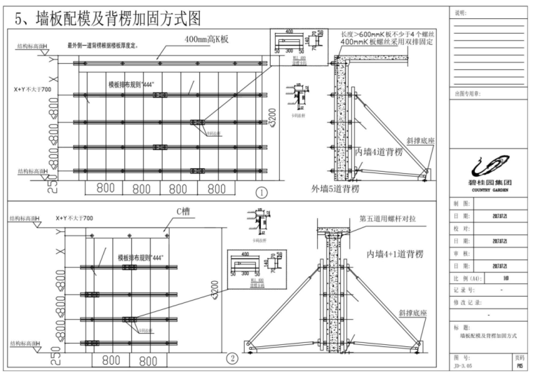 铝合金模板应用细部做法-知名地产-墙板背楞