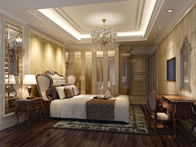 3D卧室床模型资料下载-欧式豪华卧室3D模型下载