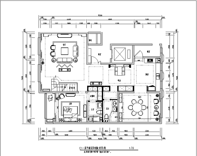 [内蒙古]新中式风格样板间设计施工图（附效果图）-家具布置