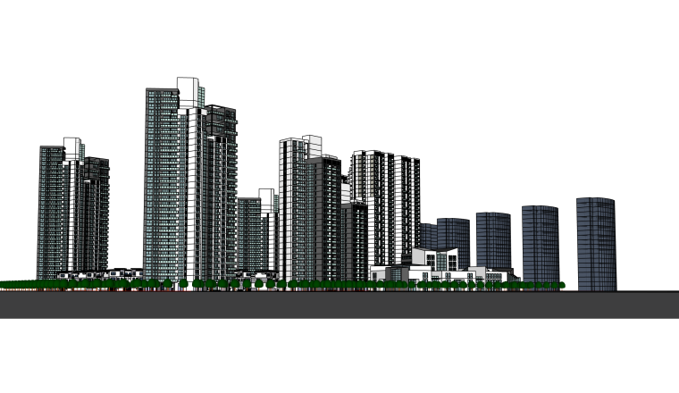多层高层住宅小区skp资料下载-高层居住片区模型设计.skp