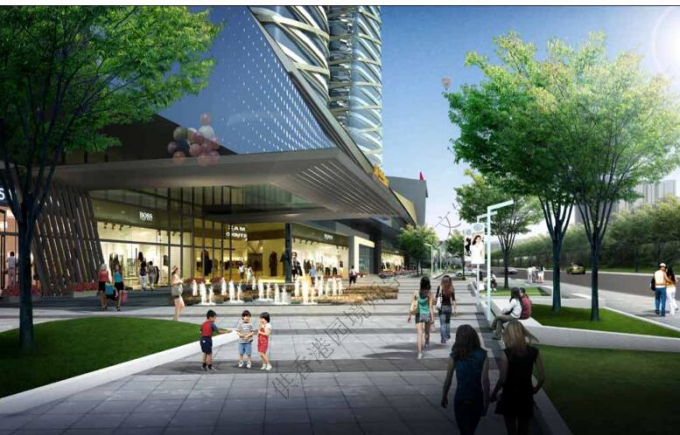 【广东】知名地产广场景观设计-MAX英国迈克斯-室内步行街入口广场效果图