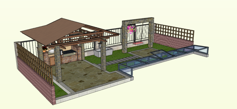 风格庭院模型资料下载-中式风格小庭院设计（SU模型）