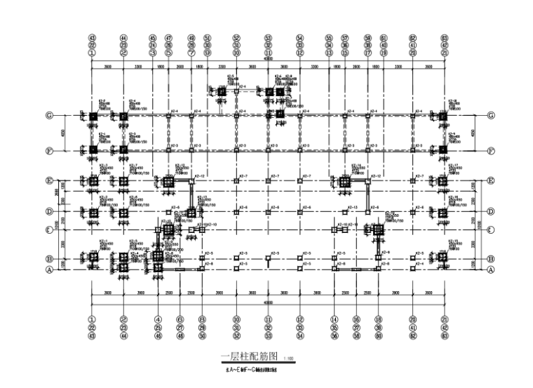 6层底框结构住宅楼结构施工图（CAD、12张）-一层柱配筋图