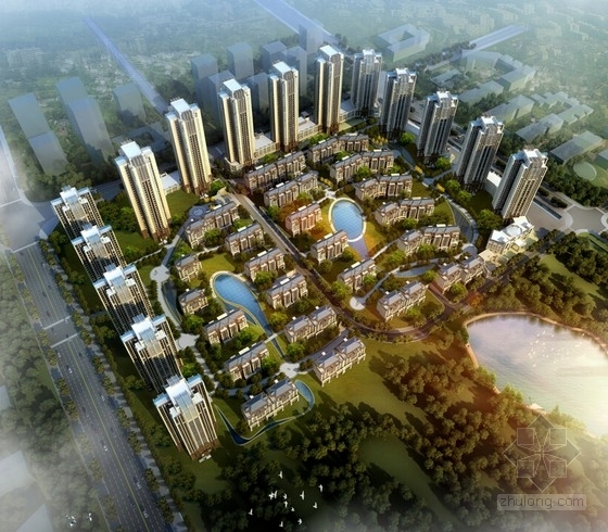 [重庆]现代风格板式高层住宅区规划设计方案文本-现代风格点式高层住宅区规划效果图 