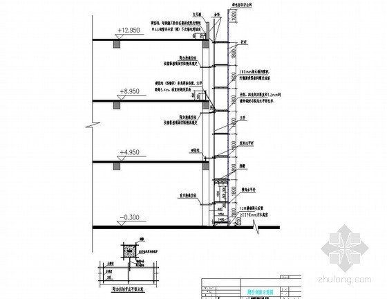 [上海]框架结构住宅脚手架工程施工方案（附CAD图）-剖面图 