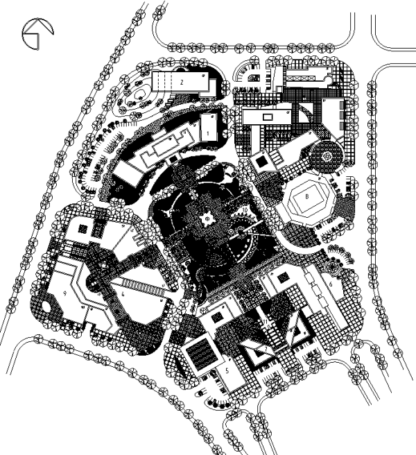 广场景观绿化设计CAD平面图57套-综合广场景观绿化平面图