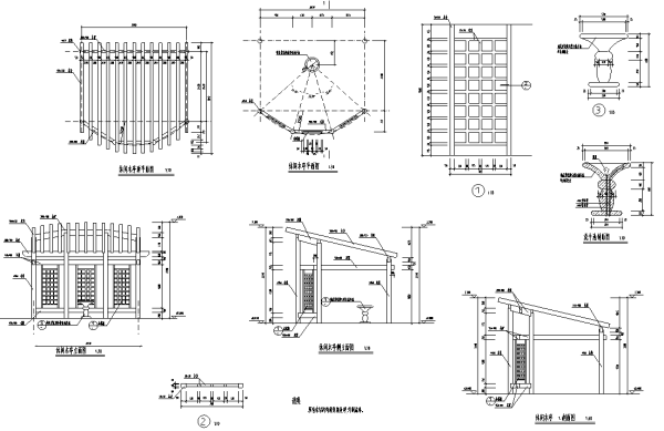 [重庆]特色屋顶花园全套施工图-景观亭设计详图