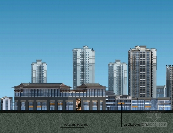 [重庆]新中式风格商业街地块设计方案文本（含CAD）-新中式风格商业街地块设计方案立面图