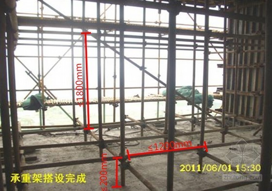 建筑工程模板工程标准做法及质量通病防治措施（133页 大量图片）-楼板支撑立管纵横向间距≤1.2m 