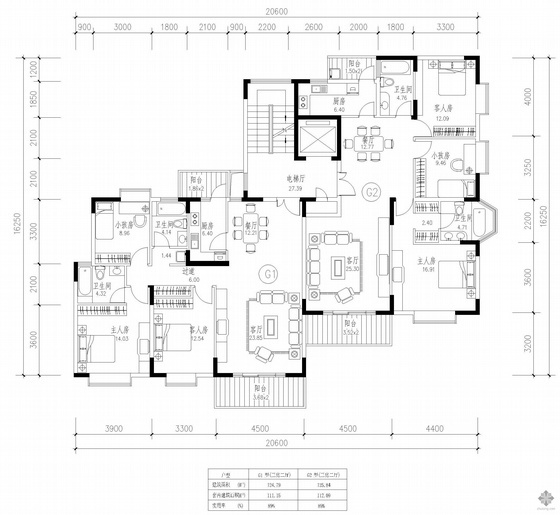四层住宅一梯两户户型图资料下载-塔式高层一梯两户户型图(125/126)