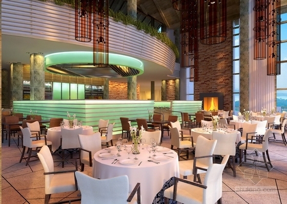 [杭州]全球著名连锁超五星级度假酒店设计方案图全日餐厅效果图