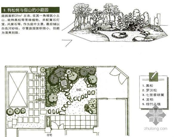 别墅假山庭院CAD资料下载-松树假山庭院景观设计图