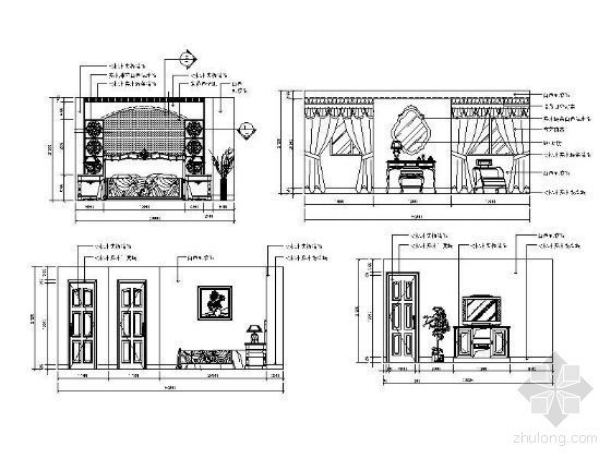 CAD豪华别墅设计图资料下载-豪华别墅卧室立面设计图