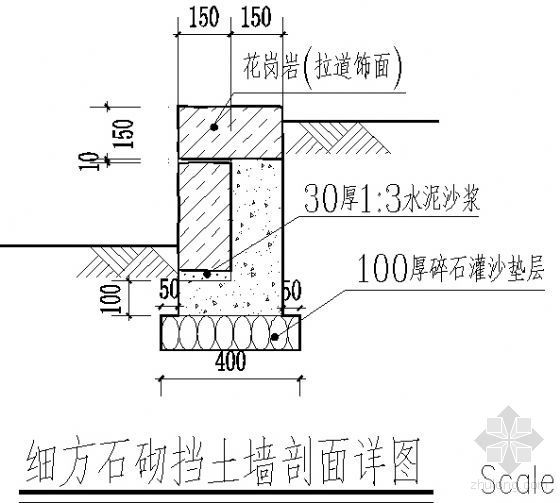 石台阶详图资料下载-细方石砌挡土墙剖面详图