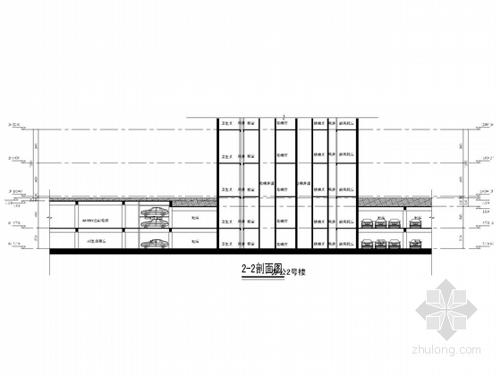 [浙江]现代风格超高层办公综合体建筑设计方案图（知名地产）-现代风格超高层办公综合体剖面图