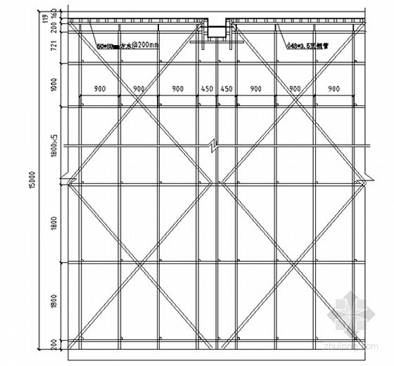 [山东]框架结构研究院工程高支模施工方案（198页）-二层顶板高支模满堂脚手架搭设剖面图 