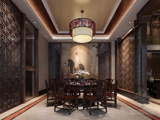 中式餐厅大堂模型资料下载-中式餐厅3D模型下载
