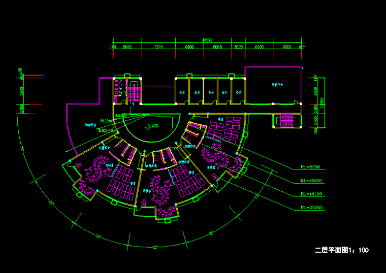 2层类似扇形1820平米幼儿园建筑方案图（无屋顶平面）
