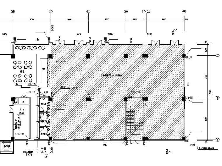 德胜科技孵化中心给排水及消防工程施工设计图（CAD,27张）-一层给排水部分平面图