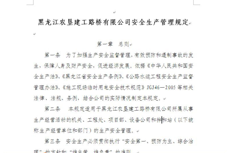 路桥安全生产资料下载-黑龙江农垦建工路桥有限公司安全生产管理规定
