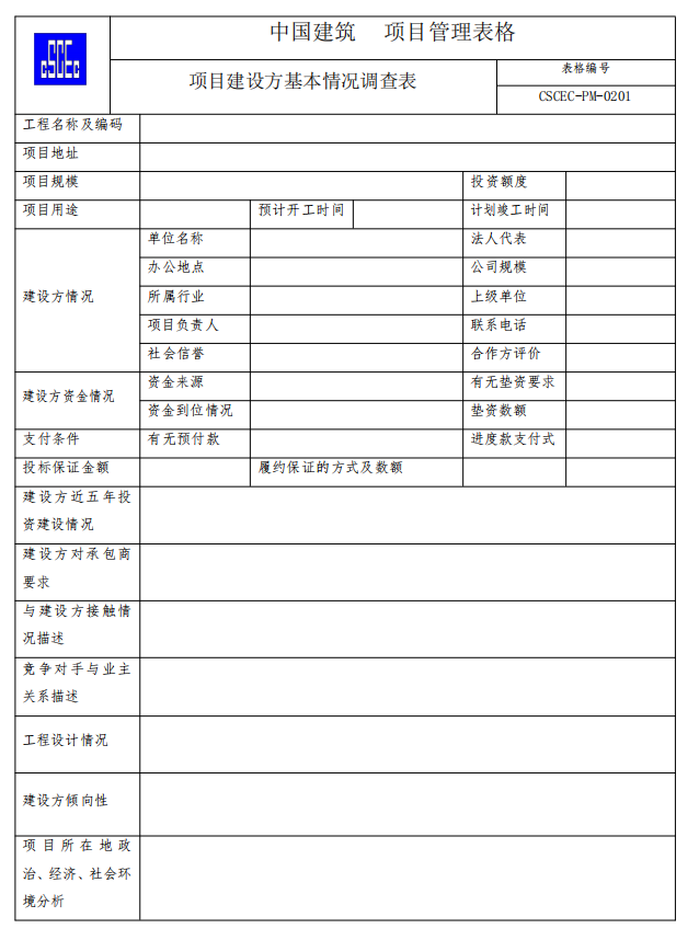 建筑工程项目监理管理表格（全套，125页）-项目建设方基本情况调查