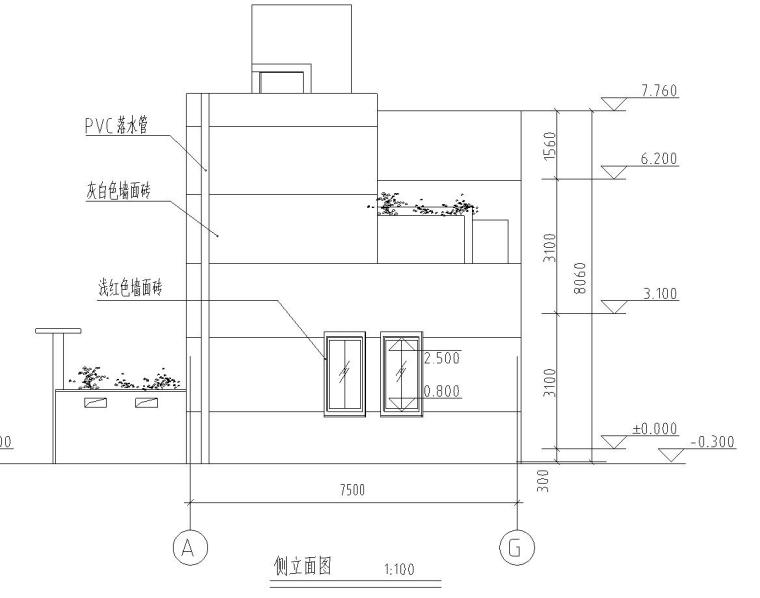 [广东]现代风格砖混结构住宅楼别墅建筑施工图设计-测立面图