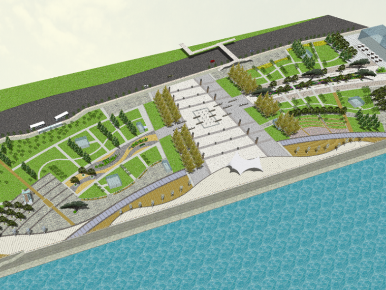 拉维莱特公园模型资料下载-现代滨水休闲流线公园景观SU模型
