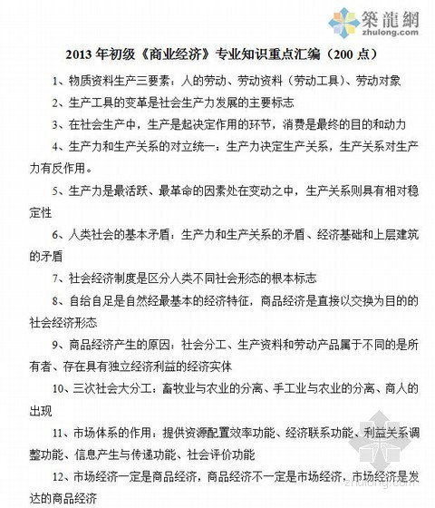 重庆大型商业建筑设计防火规范2013资料下载-2013年初级《商业经济》专业知识重点汇编（200点）