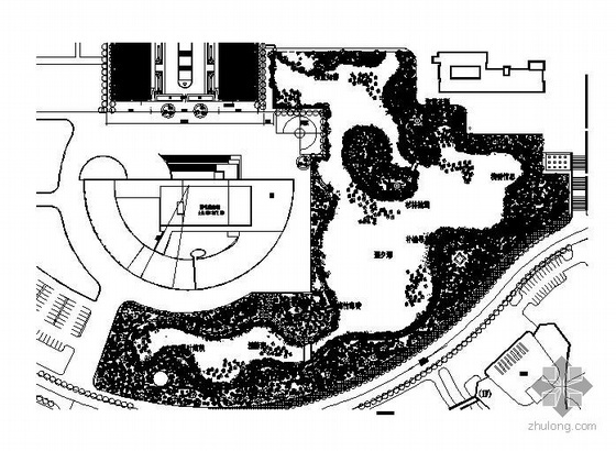 学校景观cad平面图资料下载-山东某学校人工湖景观平面图