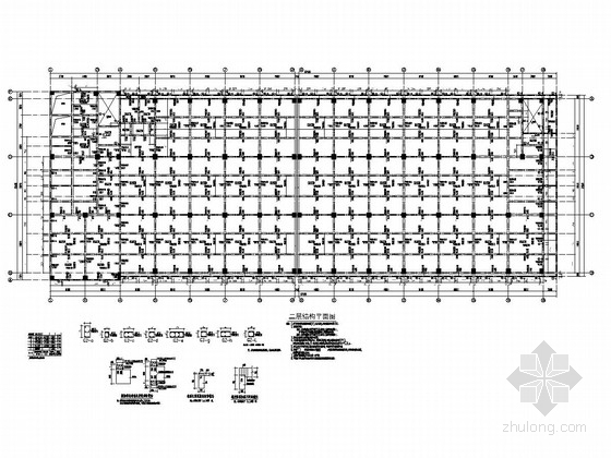 [温州]四层框架结构车间厂房结构施工图-二层结构平面图 