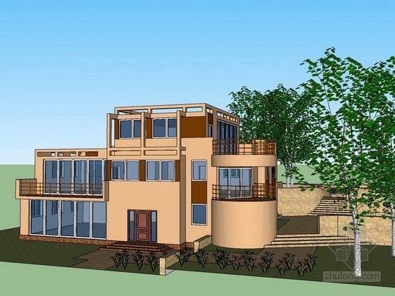 罗宾别墅模型尺寸资料下载-别墅sketchup模型下载