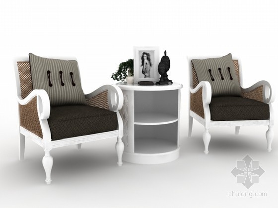 户外藤椅模型下载资料下载-田园风格藤椅组合3d模型下载