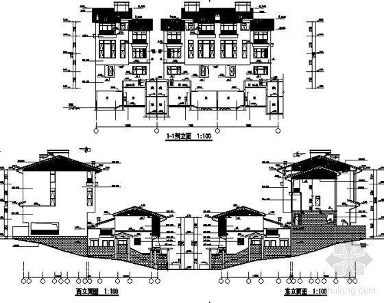 [南京]某海岸项目叠院拼接别墅建筑施工图（D12型）-立面图