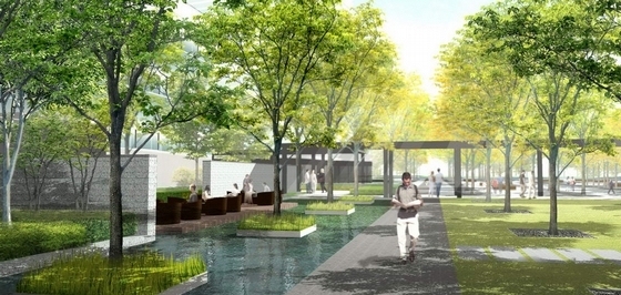 [杭州]现代商务办公园区景观设计方案-景观效果图