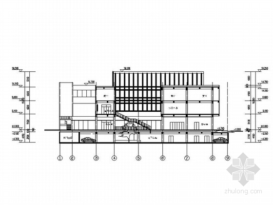 [成都]3层大型农贸市场建筑规划设计施工图（含效果图 知名建筑设计院）-3层大型农贸市场建筑剖面图 