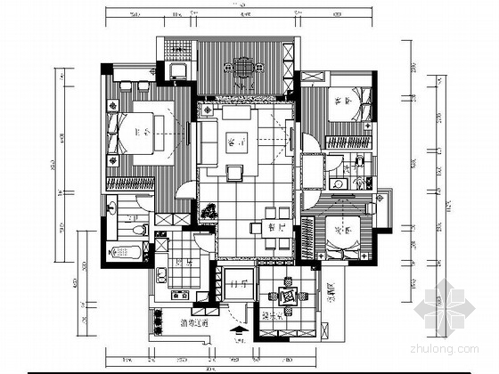 现代简约室内家具CAD资料下载-[上海]现代简约3居室室内设计施工图