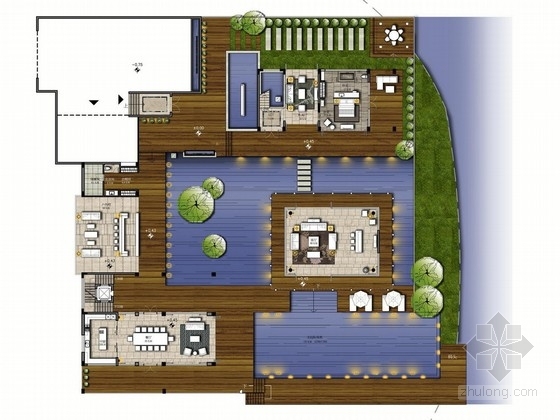 别墅休闲度假资料下载-[海南]滨海休闲度假新中式三层别墅室内设计方案图