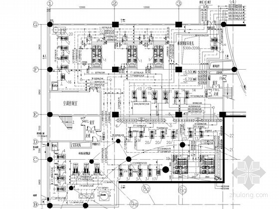 [江苏]大型文艺会展中心空调通风设计施工图(顶级设计院)-空调能源中心管道平面布置图 
