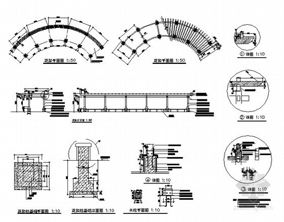 弧形钢结构花架资料下载-弧形花架施工详图